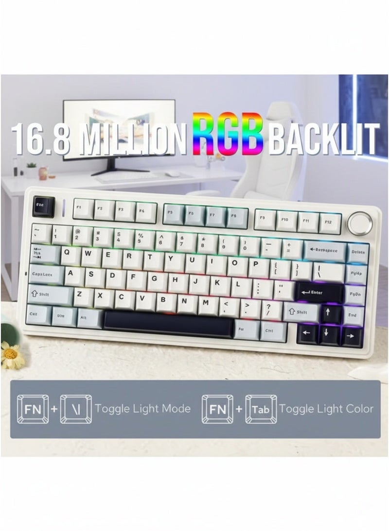 AULA F75 Mechanical Keyboard, 75% Wireless Gaming Keyboard, Hot-swappable Washers, Five-Layer Padged Knob, Bluetooth/2.4GHz/USB-C, RGB (Light Blue, Ice Pulse Switches) - Image 5